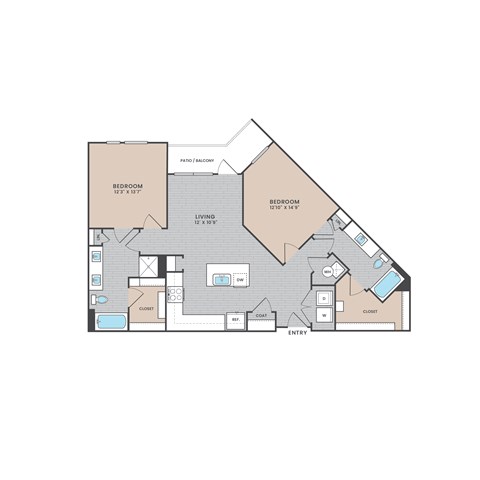 Floor plan for 2 beds, 2 baths, 1231 sqft